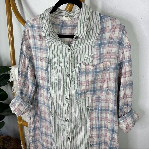 Listicle Plaid Mix Match Tunic Dress Top sz L - Picture 7 of 10
